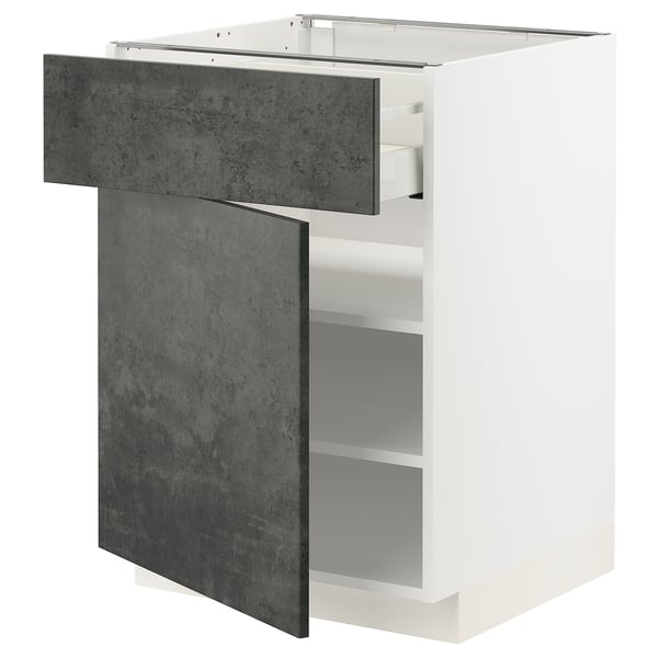 METOD white kitchen unit, dark grey drawer and door, urban design.