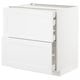 White ikea METOD kitchen cabinet with multiple drawers.