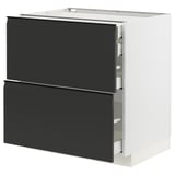 Modern black METOD kitchen cabinet with two smooth, self-closing drawers, sleek handles, and clean lines.