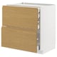 Modern kitchen cabinet with oak finish and three drawers, sleek design.