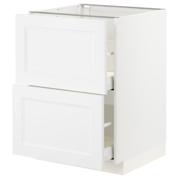 White METOD kitchen cabinet with smooth drawer fronts and beveled edges.