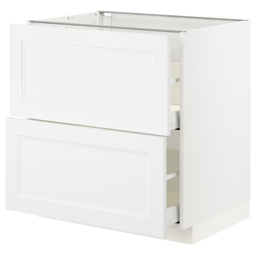 White METOD kitchen cabinet with two drawers and a shelf.