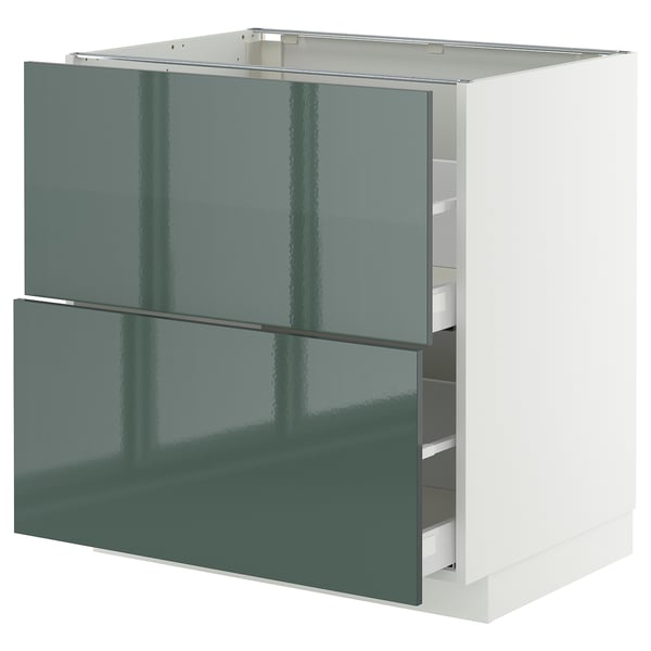 METOD kitchen unit. High-gloss grey-green. Three drawers, rectangular shape.