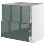 METOD kitchen unit. High-gloss grey-green. Three drawers, rectangular shape.