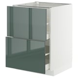A modern kitchen cabinet from ikeas METOD system with kallarp high-gloss grey-green drawers.