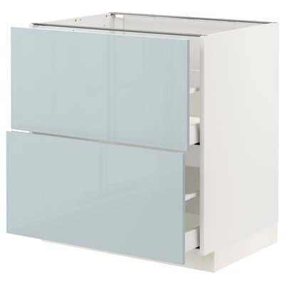 METOD kitchen cabinet in grey-blue with two drawers, sleek high-gloss finish, modern design.