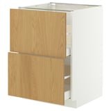 White and wooden kitchen cabinet with pull-out drawers. Aesthetic, modern, and functional design.