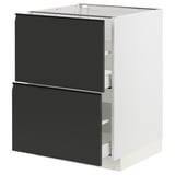 Modern black & white kitchen cabinet, sleek matte finish, two deep drawers, sturdy metal & particleboard construction.