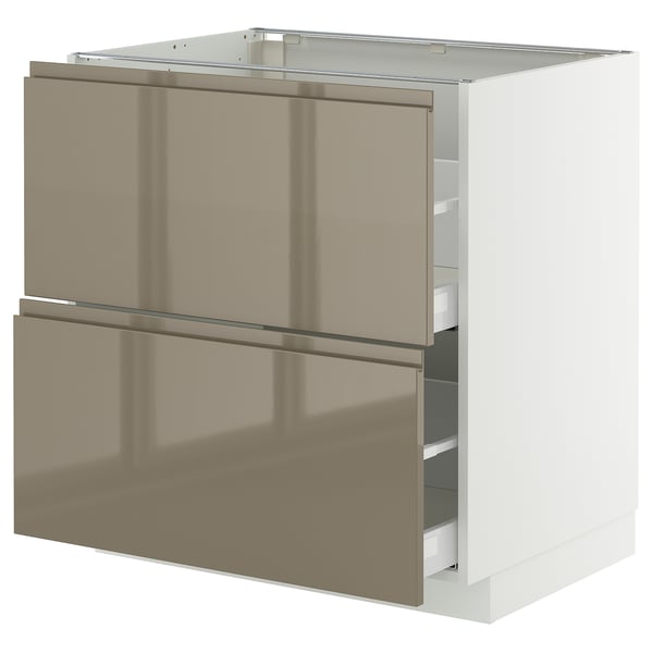 Modern kitchen cabinet: METOD. High gloss dark grey-brown with sleek handles, drawn out drawers, sturdy frame.