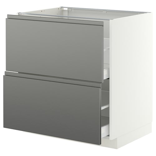METOD / MAXIMERA Base cb 2 fronts/2 high drawers, white/Voxtorp stainless steel effect, 80x60 cm