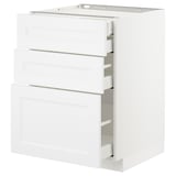 A white METOD kitchen cabinet with three drawers, featuring a modern and sleek design.