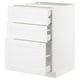 A white METOD kitchen cabinet with three drawers, featuring a modern and sleek design.