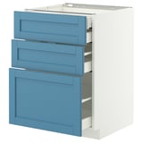 Blue IKEA METOD cabinet with 3 light blue drawers