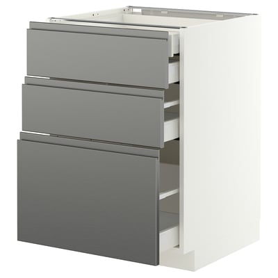 METOD / MAXIMERA Base cb 3 frnts/2 low/1 md/1 hi drw, white/Voxtorp stainless steel effect, 60x60 cm