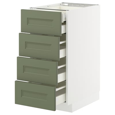 METOD kitchen unit, grey-green, rectangular, four drawers, modern look.