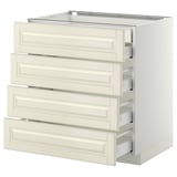 Off-white METOD cabinet with 4 drawers, beveled edges, sturdy particleboard construction.