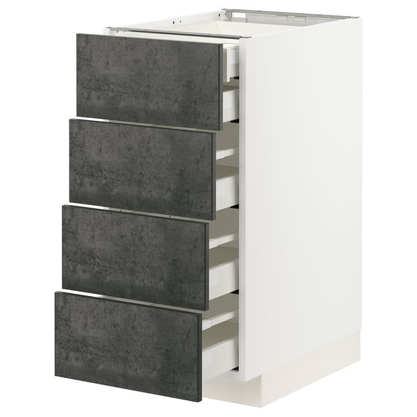 METOD kitchen cabinet with four dark grey concrete effect drawers.