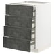 A white METOD kitchen cabinet with four dark grey drawers. The cabinet has a modern, urban design with a sturdy frame and smooth-running drawers.