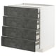 White METOD kitchen cabinet with 4 grey concrete drawers in vertical stack.