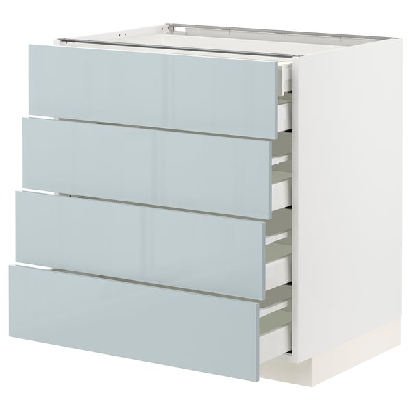 Ikea METOD kitchen cabinet, grey-blue, gloss, four drawers, modern design.