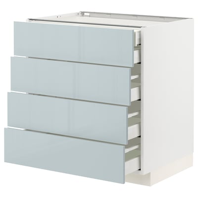 Ikea METOD kitchen cabinet, grey-blue, gloss, four drawers, modern design.