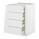 White METOD kitchen cabinet with four shallow drawers, crafted design. Sturdy, smooth drawers.