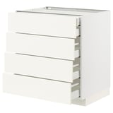 White ikea METOD kitchen unit with multiple pull-out drawers for storage.