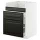 Black modern kitchen cabinet with white frame, smooth drawers, and beveled edges.