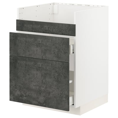 METOD kitchen unit with dark grey concrete drawer fronts, white frame.