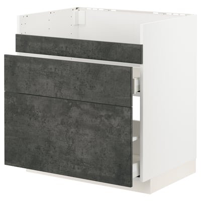 METOD kitchen unit, dark grey, square, white frame, concrete effect.