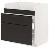 Modern black kitchen cabinet, square and sleek, with three drawers and matte finish.