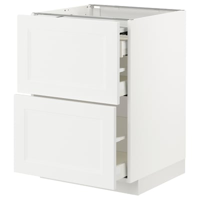 White METOD kitchen cabinet with two drawers and a door. Modern design, sturdy construction.