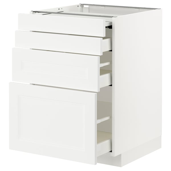 White METOD kitchen unit with multiple drawers.