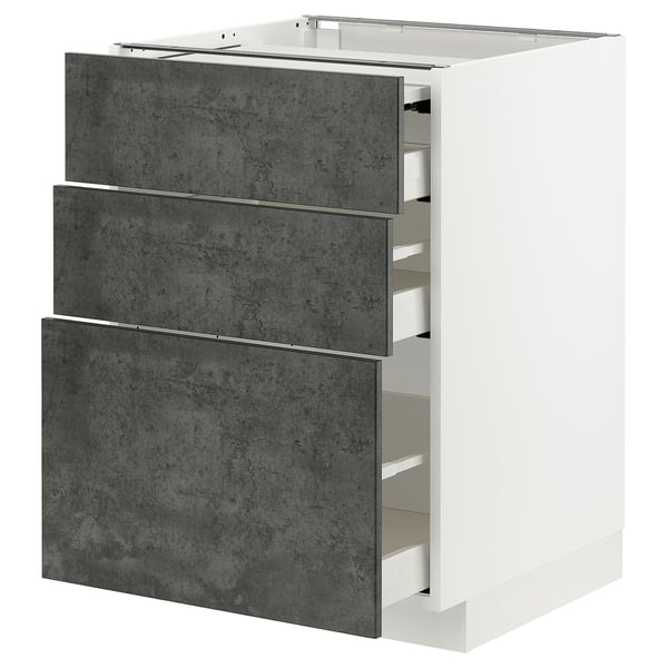 METOD kitchen cabinet, white & grey, modern design, three drawers, sleek urban look.
