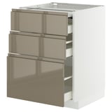 METOD kitchen unit, high gloss dark grey-brown drawers, white base.