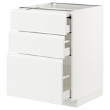 METOD kitchen unit, white, 3 drawers, sleek modern design, smooth surfaces with integrated handles.