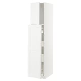 White METOD kitchen cabinet, modern design, smooth surfaces, with axstad fronts, tall and framed.