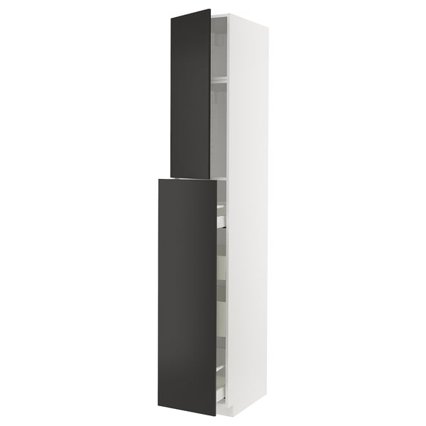 Modern kitchen cabinet, METOD system, 2 grey doors, white frame.