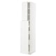 A white ikea METOD kitchen storage unit with open doors and shelves.