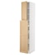 A white and light wooden kitchen cabinet with multiple shelves. It has a modern, classic design with a smooth finish.