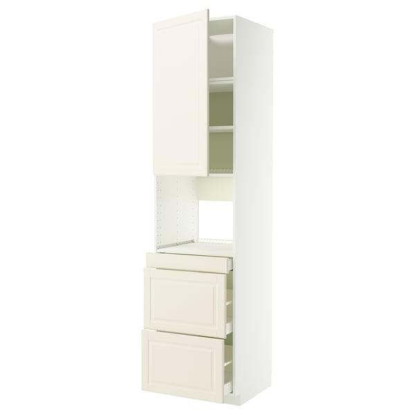 METOD / MAXIMERA Hi cab f micro combi w door/3 drwrs, white/Bodbyn off-white, 60x60x240 cm