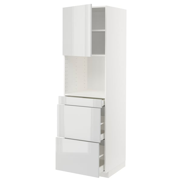 White METOD kitchen cabinet with high-gloss grey drawers and doors, sleek and modern design.
