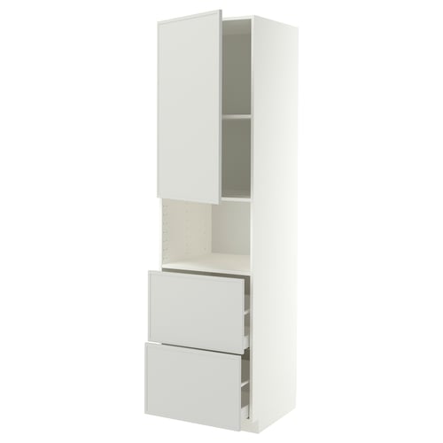 METOD / MAXIMERA Hi cab f micro w door/2 drawers, white/Aspudden light grey, 60x60x220 cm