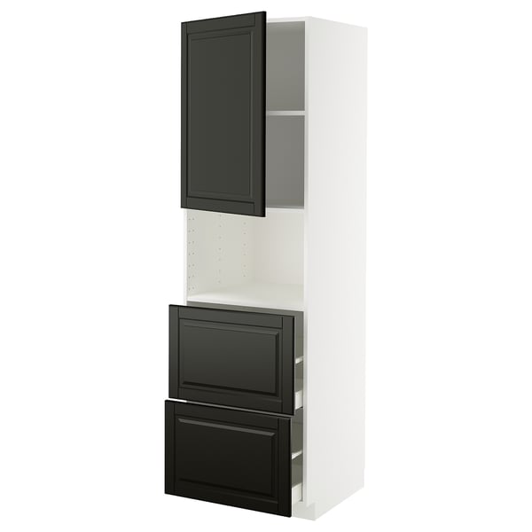 METOD kitchen unit: white & black, modern design, 3 sections, 2 drawers, beveled edges.