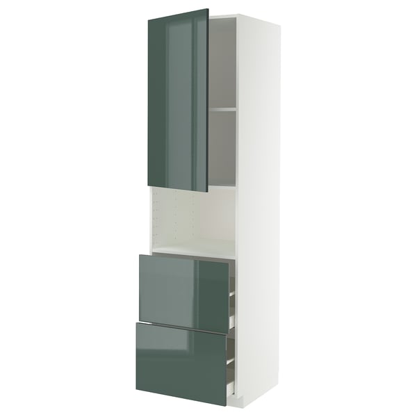 Modern METOD kitchen cabinet with glossy grey-green doors and drawers.