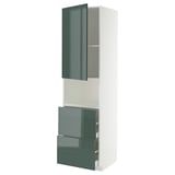 Modern METOD kitchen cabinet with glossy grey-green doors and drawers.