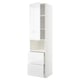White high gloss kitchen cabinet with mixed doors and drawers.