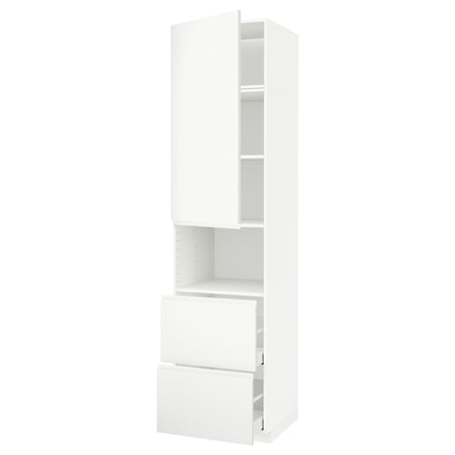 A white METOD kitchen cabinet with multiple compartments and integrated handles.