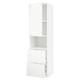 A white METOD kitchen cabinet with matte finish, featuring multiple storage compartments, including a drawer and an open shelf.
