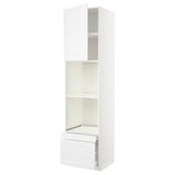 An ikea METOD kitchen cabinet in white with open shelves and a drawer.
